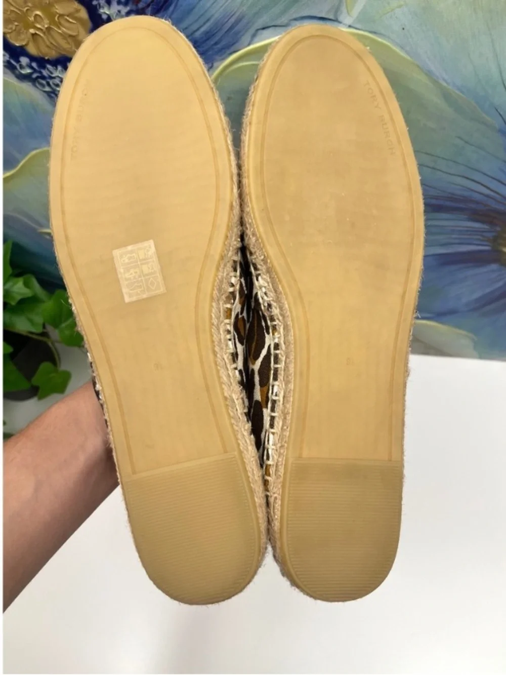 New Tory Burch Ines Leopard Print Canvas Espadrille Flats Brown Tan Women 9.5